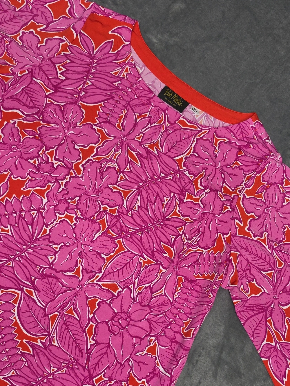Bob Mackie Pink & Red Floral Long Sleeve Top